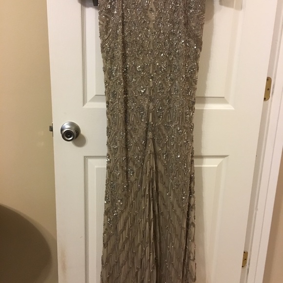 Theia Silver Nude 3/4 Sleeve Sequin Crepe Gown - Picture 8 of 8